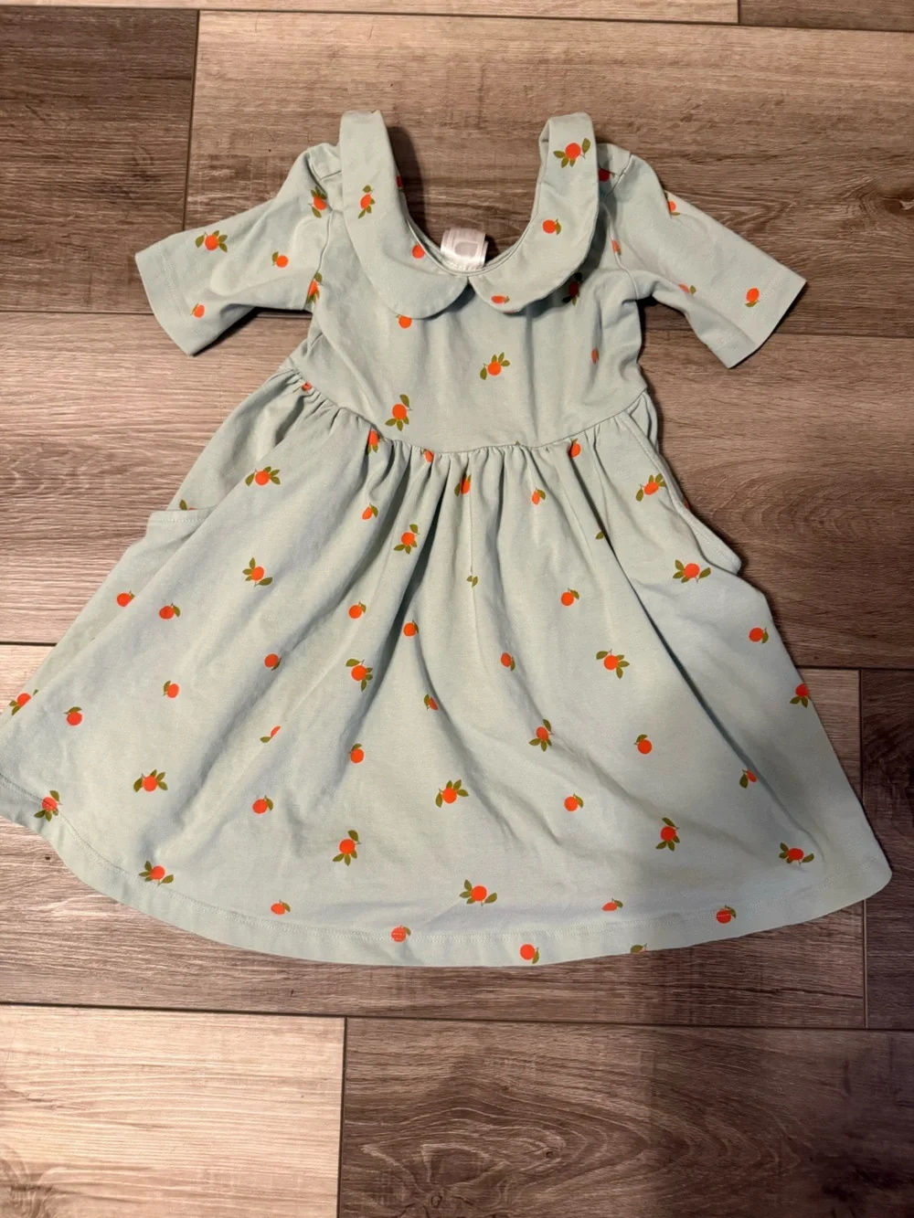Hanna Andersson Mint Green Dress with Orange Print